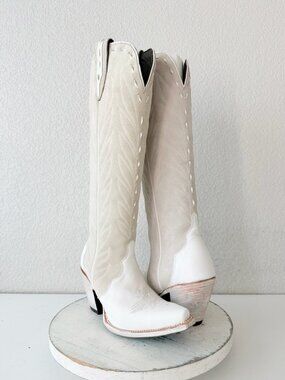 Lane Knee High White Suede Cowboy Boots Western Cowgirl Tall Snip Toe Womens 7.5